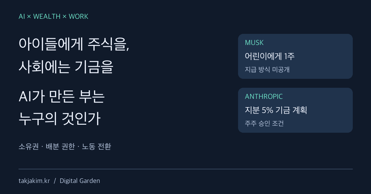 머스크의 직접 지분 배분 약속과 Anthropic의 공익기금 계획: 소유와 배분 권한, 노동 전환의 조건