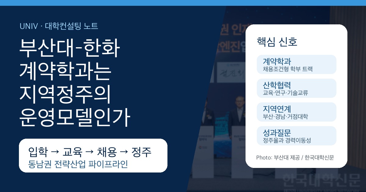 부산대와 한화그룹 채용조건형 계약학과를 대학전략 관점에서 해석한 SEO 이미지
