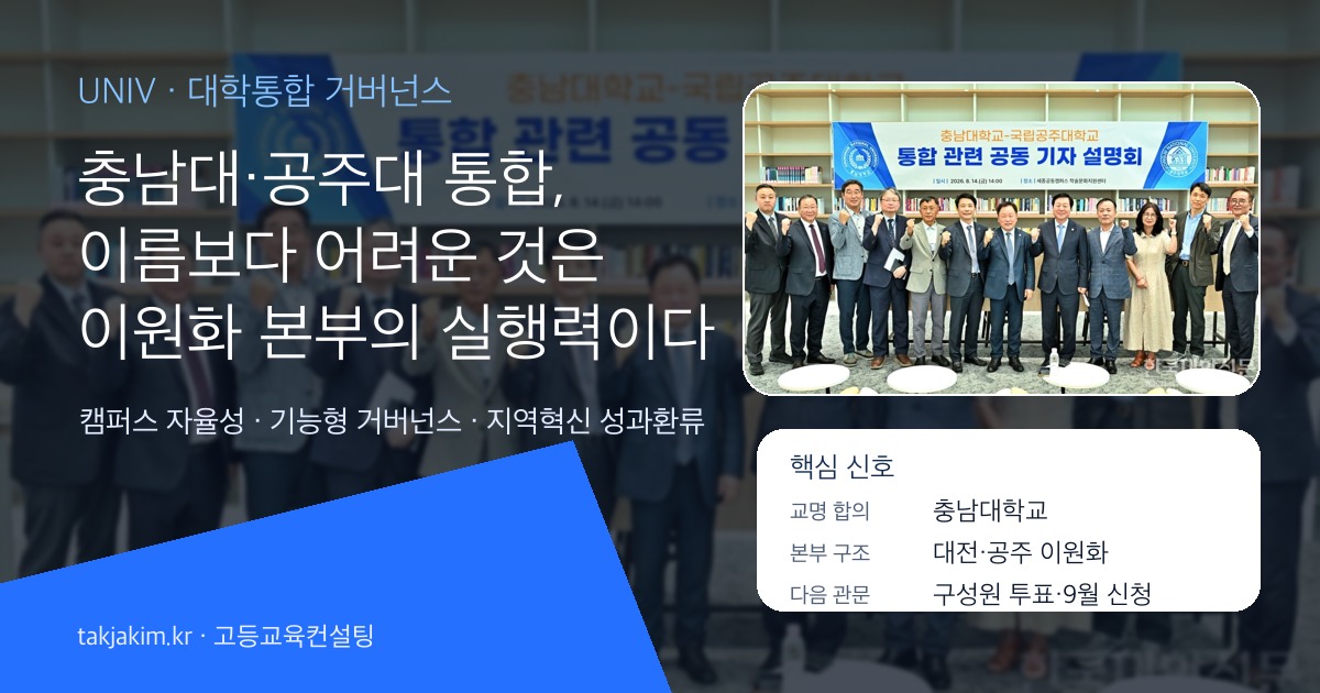 충남대·공주대 통합과 이원화 본부를 대학통합 거버넌스 관점에서 해석한 커버 이미지