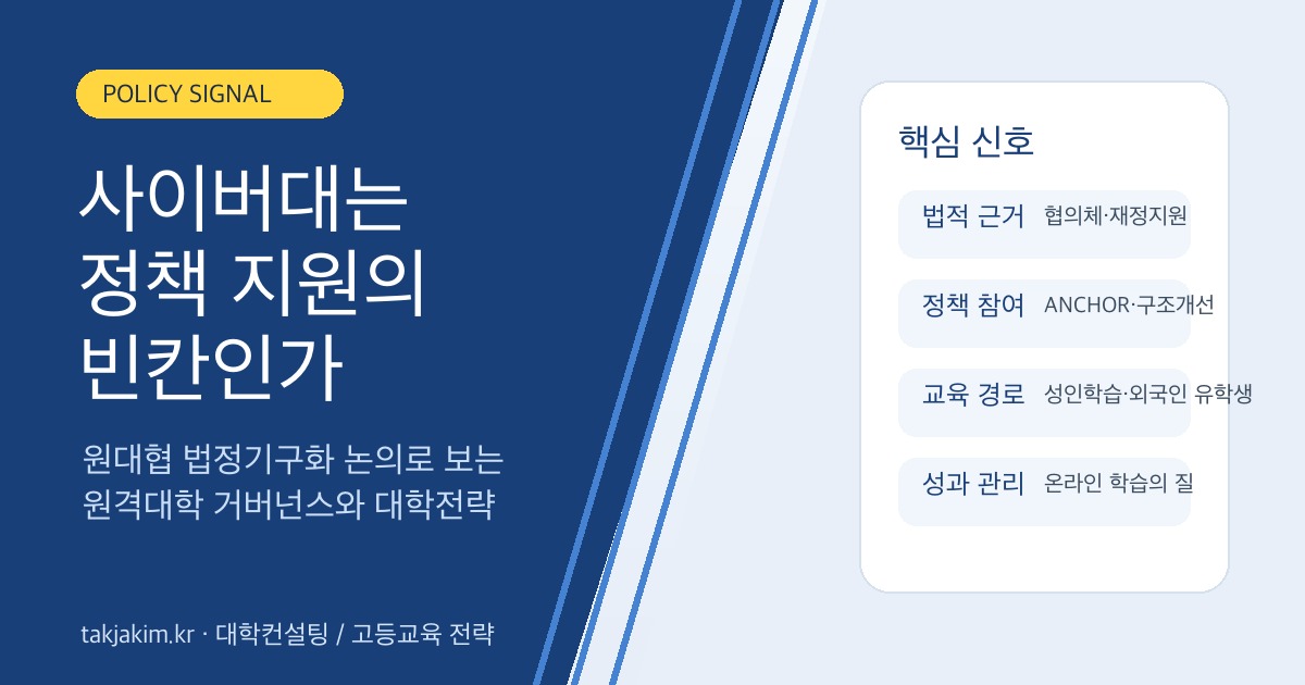 사이버대 원대협 법정기구화와 원격대학 거버넌스 대학전략 SEO 이미지