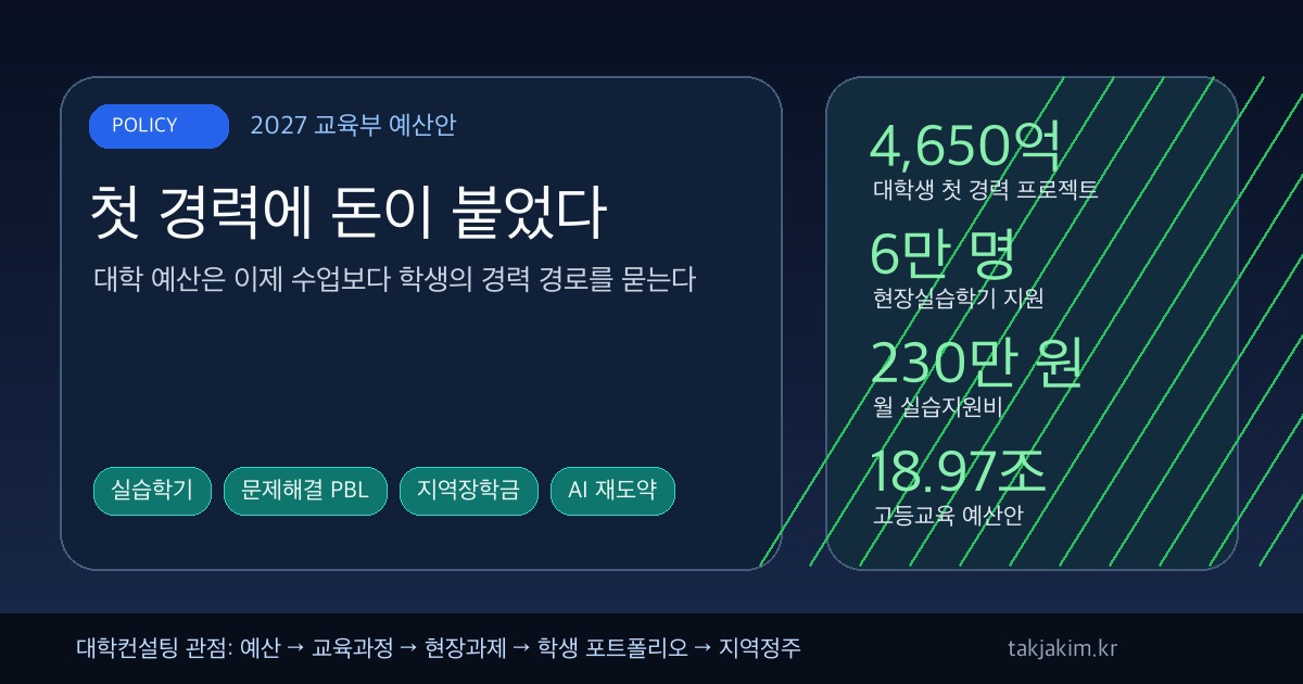 대학생 첫 경력 프로젝트와 2027 교육부 예산안 대학전략 SEO 이미지