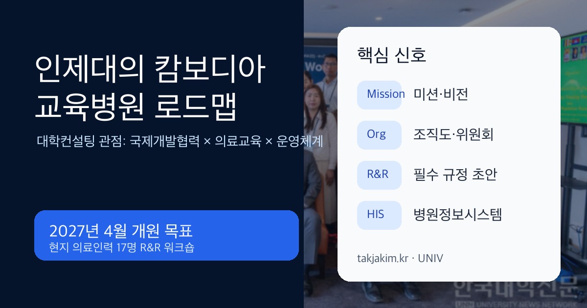 인제대 캄보디아 교육병원 로드맵 대학전략 SEO 이미지